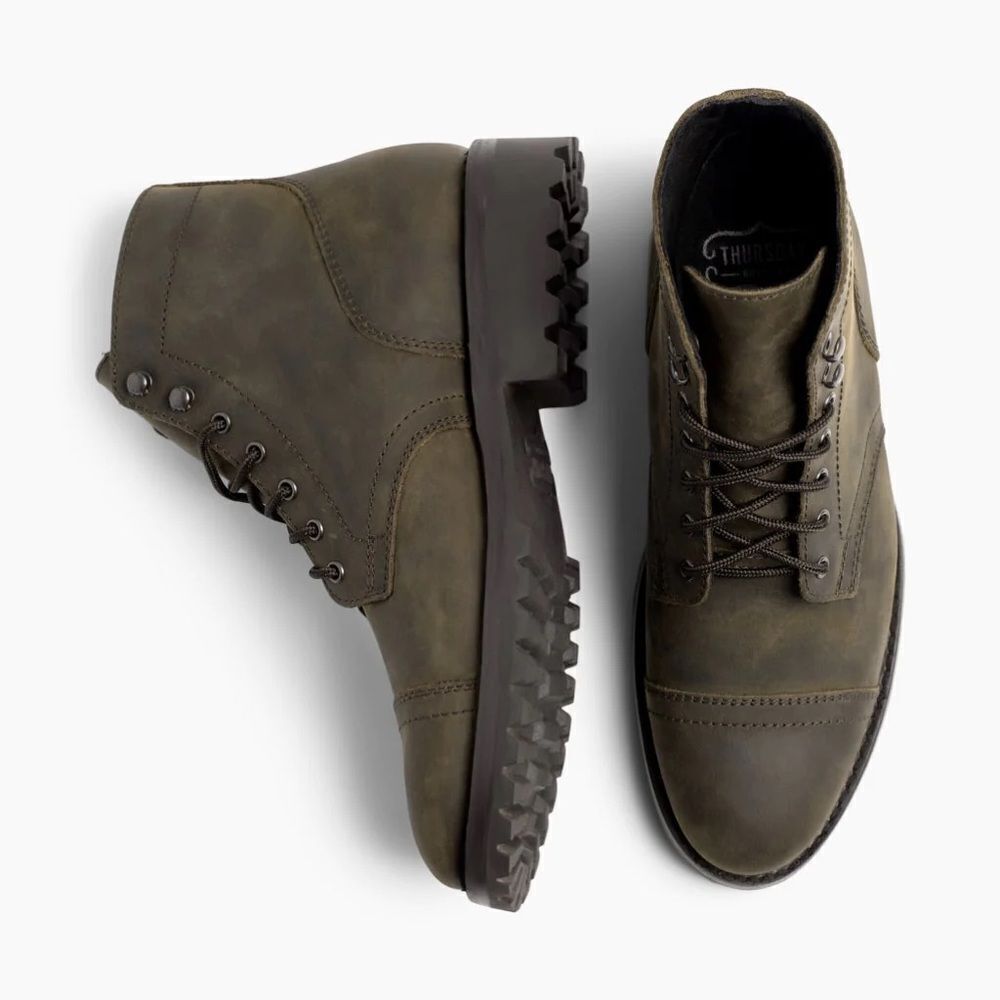 Thursday Boot Company Captain StormKing Dark Olive Leather Combat Boots Size 7.5